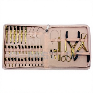 Kit d'outils d'installation d'extensions capillaires avec pince à micro-perles, pince ouvre-perles, pinces à boucles, aiguilles et ciseaux - Product Image 1