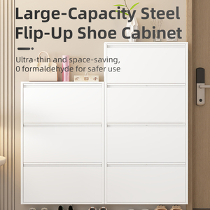 4‑Tier Ultra Thin Flip Down Steel Shoe Cabinet With <b>Foldable</b> Wall Mount Shoe <b>Bench</b> Slim Narrow Large Capacity Space Saving Entry - Product Image 3