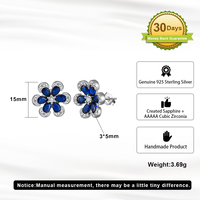 Anting-anting bunga berhiaskan zirkonia biru, perak sterling 925, RINNTIN LZE21 Joyas De Plata, grosir untuk wanita