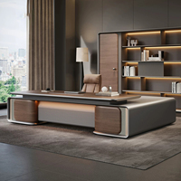 Bureau de direction de luxe en forme de L, grand format, finition grain de bois, table moderne pour PDG, directeur, mobilier de bureau, poste de travail avec rangement