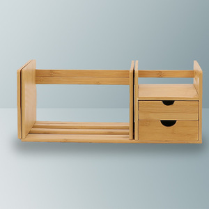 Modern minimalist creative <b>desktop</b> bookshelf with drawers, bamboo telescopic bookcase/<b>shelf</b>, customizable. - Product Image 1