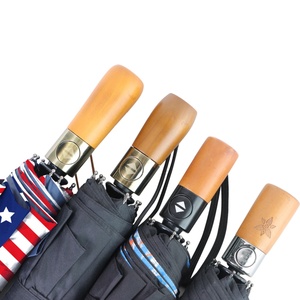 Windproof 3-Fold Automatic <b>Umbrella</b> with Custom Logo on Solid Wood Handle Business Gifts Straight Style - Product Image 2