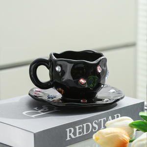 Tasse à eau en céramique peinte à la main, tasse à café avec soucoupe, tasse à eau colorée - Product Image 6