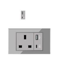 Interrupteur combiné 4 voies DELEFU, bricolage, 20A, chargeur USB, prise murale avec ports USB de type C, matériau acrylique et verre, 2 prises