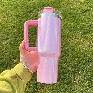 Sublimation Blanks Gradient Ombre Shimmer Water Bottle <b>40oz</b> <b>Tumbler</b> Mugs <b>with</b> <b>Handle</b> for Sublimation Heat Transfer Printing - Product Image 5