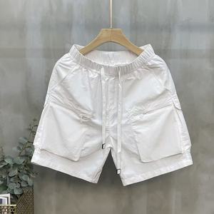 Custom Vintage Canvas Multi-pocket <b>Cargo</b> <b>Shorts</b> Men's Summer Thin Loose Straight Leg Casual Wear <b>Elastic</b> <b>Waist</b> Mid - Product Image 3