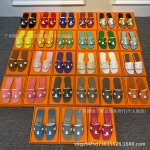 2026 Luxury Genuine Leather Summer Slides Women Elegant Fashion Trend Rubber Outsole Beach for Open Toe <b>Flat</b> <b>Sandals</b> - Product Image 1