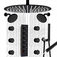 HOMEDEC Système de douche pluie 16 pouces avec double pommeau mural 6 pouces, mitigeur 5 voies, douchette à main 2 fonctions et jets latéraux