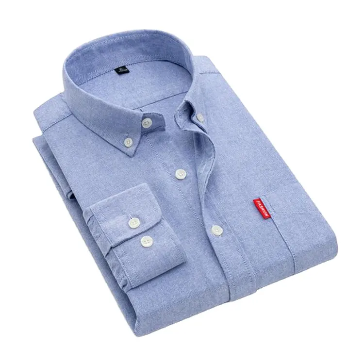 Autumn Winter Warm Cotton Oxford Man Shirt Solid Comfortable Long Sleeved Button Down Smart Casual Shirts for Men