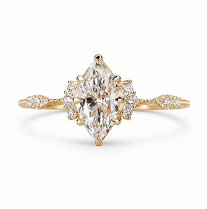 Compre un Anillo de Compromiso con Diamante de Laboratorio Corte Marquesa, Chapado en Oro Rosa Art Deco de 14K, Certificado por IGI, para Mujer, en Línea en Etsy India - Product Image 5