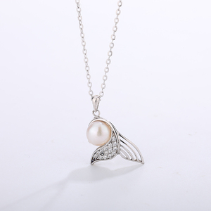 Collier pendentif queue de sirène en argent sterling S925 avec perle d'eau douce et zirconiums, collier de perles à thème marin tendance pour femmes - Product Image 2