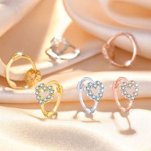 Cute Rhodium Plated Sterling <b>Silver</b> Hoop Earrings for Women Heart <b>Huggie</b> Natural Stone Zircon Hollow Ear Buckle Wedding Party - Product Image 6