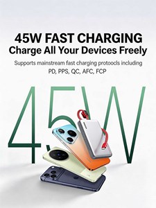 UGREEN 45W PD Fast Charging Power Bank 10000mAh Built-in USB-<b>C</b> <b>Cable</b> Portable <b>Charger</b> with Digital Display - Product Image 2