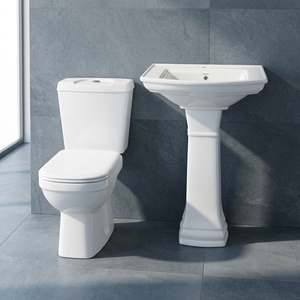Ensemble WC et lavabo en céramique deux pièces avec piédestal, équipement sanitaire pour salle de bain - Product Image 3