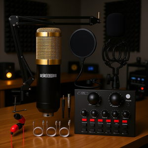 Micrófono de Condensador de 5 Núcleos D0100HXARJX Dorado XLR para Podcast y Grabación en Estudio con Soporte de Brazo - Product Image 2