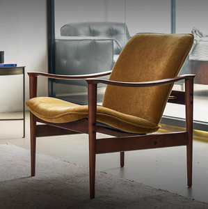 Fauteuil de style <span class=keywords><strong>vintage</strong></span>, modèle d'hôtel design, salon scandinave, fauteuil de balcon, fauteuil en bois massif et tissu - Product Image 4
