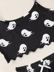 New Women <strong>Halloween</strong> Skull Print Pajamas Shorts Set Sleepwear Two Piece <strong>Pyjamas</strong> Sets for Women - Product Image 6