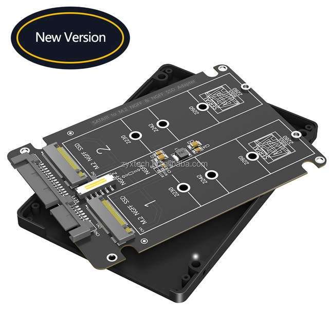 Dual  NGFF M.2 B Key  SSD to 2.5" SATA III Adapter With Black Plastic Enclosure