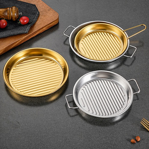 Plateau rond en acier inoxydable <span class=keywords><strong>à</strong></span> double poignée pour la cuisson de pizzas, idéal pour les frites de fruits de mer et le poulet frit, vente en gros sur mesure - Product Image 1