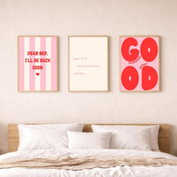 HAOWAI OEMODM 3pcs Cetakan Seni Dinding, Seni Dinding Kamar Tidur Lucu yang Dapat Dicetak, Poster Kutipan Pink & Merah, Dekorasi Ruangan Humor Pagi Malam