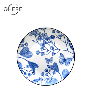 Assiette <span class=keywords><strong>de</strong></span> table en forme <span class=keywords><strong>de</strong></span> fleur bleue, 1 pièce, bord doré anglais, <span class=keywords><strong>de</strong></span> haute qualité, service <span class=keywords><strong>de</strong></span> table en porcelaine, fête en famille, assiette à pâtes <span class=keywords><strong>de</strong></span> mariage, nouvelle collection - Product Image 4