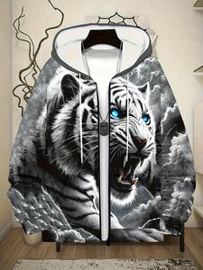 Felpa con Cappuccio Oversize da <span class=keywords><strong>Uomo</strong></span> Stile Streetwear Invernale con Stampa Digitale 3D <span class=keywords><strong>Tigre</strong></span> Bianca in Poliestere/Cotone Felpato - Product Image 4