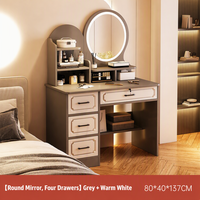 Coiffeuse moderne avec miroir éclairé et tabouret, table de maquillage avec tiroirs et rangements pour chambre à coucher, meuble