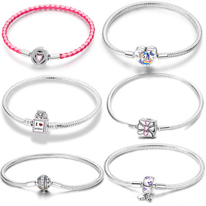 Pulseira DIY de Corrente de Cobra em Liga Metálica Banhada a Prata com Pingente de Frasco de Perfume, Laço, Coração e Unicórnio – Presente - Product Image 1