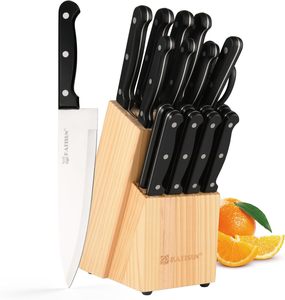 Astercook Set coltello da 15 pezzi con blocco affilatore Stovekraft supporto <span class=keywords><strong>angolare</strong></span> cesoie da <span class=keywords><strong>cucina</strong></span> 6 pezzi Set con blocco di legno - Product Image 5