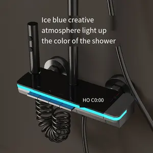 Digitale Intelligente Badkuip Regendouche Set Hoogwaardige Pianotoetsen Thermostatische Supercharged Badkamer Douche Kraan Set