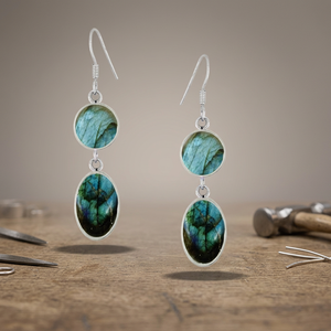 Pendientes Colgantes de Labradorita Ovalados y Redondos al por Mayor con Engaste de Plata para Mujeres y Niñas - Product Image 3