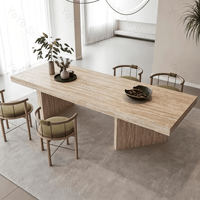Table à manger rectangulaire en travertin beige, table à manger en pierre d'intérieur, design scandinave moderne, meubles de salle à manger