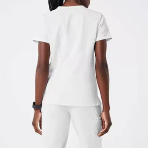 הצוואר לבן סקראבס מדים אחות יוניסקס מים חיתוך כותנה מתיחה לשפשף הנקה אחידה - Product Image 3