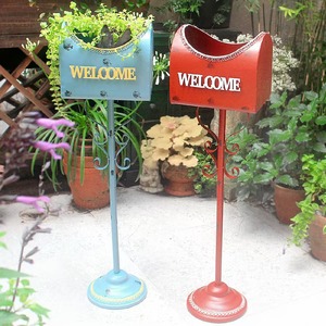 Galvanized Iron Mailbox Planter Stand Rustic Welcome <strong>Letterbox</strong> Flower Pot Powder Coated Finish for Indoor/Outdoor Garden Yard - Product Image 1