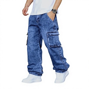 Pantalones Cargo de Mezclilla Holgados para Hombre, Cintura Elástica, Cierre de Cremallera, Transpirables, para Todas las Temporadas, Estilo Urbano, con Bolsillos, Grosor Estándar - Product Image 1