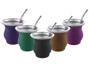 Mate Moderno - Doble Pared <span class=keywords><strong>de</strong></span> Acero Inoxidable 18/8 - Incluye Bombilla y Cepillo <span class=keywords><strong>de</strong></span> Limpieza - 9 Oz/270ml (Negro/Mármol) - Product Image 1