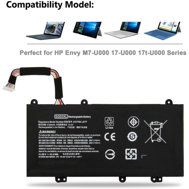 SG03XL 11.55V 61.6Wh/5350mAh Factory Hot Laptop Battery Replacement for HP Envy M7-U 17-U011NR Series Batteries for Notebook
