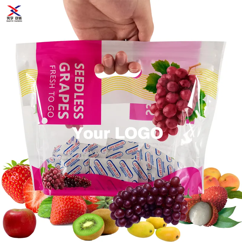 Impresso e o fechamento do zíper do logotipo levantam-se as uvas do fruto para o alimento retêm o frescor Armazenamento Embalagem saco