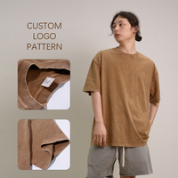 Kaos Pria Vintage Heavyweight OEM ODM High Street Batik 260 Gram Katun Murni Dicuci Kerah O-neck Logo Custom