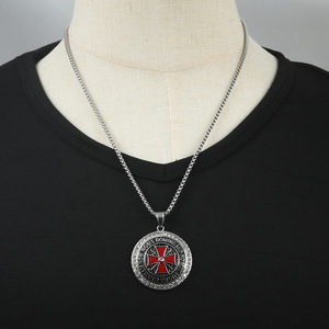 Themed <b>Cross</b> Pendant Titanium Steel Round <b>Chain</b> Men's Punk Retro Style 24070 - Product Image 3