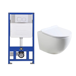 <span class=keywords><strong>Inodoro</strong></span> Moderno <span class=keywords><strong>Suspendido</strong></span> de Cerámica de Una Pieza con Sifón en P, Tapa de Cierre Lento, Taza sin Borde y Tanque Oculto - Product Image 1