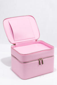 KONCAI Duo <span class=keywords><strong>Vanity</strong></span> Case Cosmetic Bags Cases Double Layer Compartment Vegan Leather Travel Makeup Bags Organizer Makeup Suit - Product Image 2