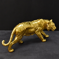 Tigre doré Décoration Salon Bureau Table Artisanat Cadeaux spéciaux Sculpture dorée Résine Tigre vicieux Animal Folk Art Fuj