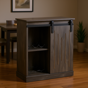 Mobile Bar Industriale Grigio con Anta Scorrevole, Portabottiglie per 6 Bottiglie, Unità Buffet - Product Image 2