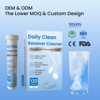 Nettoyant pour protège-dents, aligneurs et appareils de rétention, anti-plaque, avec logo personnalisé, saveur pêche mentholée, 30 comprimés effervescents pour prothèses dentaires, en plastique, 120 unités