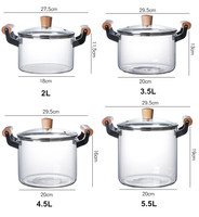 Pot en céramique avec manche en bois, casserole à soupe droite et couvercle en verre