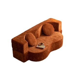 Sofá Compacto en Forma de U, Tipo Puff, Tela Suave Aterciopelada, Plegable, de Dos Plazas, Mueble para Sala de Estar - Product Image 3