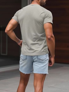 T-shirt de fitness pour homme FLW, tricoté, uni, à séchage rapide, manches courtes, respirant, anti-transpiration, logo personnalisé, coupe classique, style sportif - Product Image 3