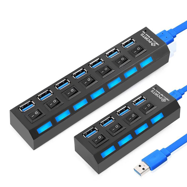 USB Hub 3.0 4 7 Port Multi Splitter Use Power Adapter Multiple Expander 2.0 USB3 Hub With Switch for PC