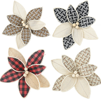 Tela de Lino con Diseño de Flor de Pascua Navideña, 9.4 Pulgadas, Roja y Blanca, Adorno Floral para Decoración de Árboles de Navidad, Venta al Por Mayor